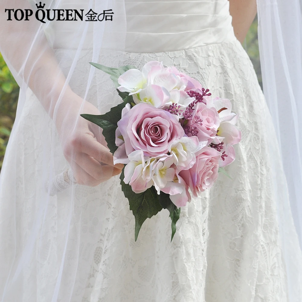 TOPQUEEN F17 Букеты Свадебные Холдинг Цветы розовые розы Искусственные цветы Свадебные букеты для романтической свадьбы