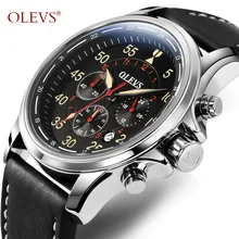 OLEVS Top Brand Sports Watches For Men Leather Watchband Luxury Clock Men Chronograph Wristwatch Male Military