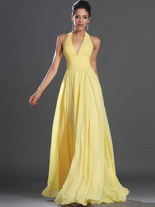 Lunghezza del pavimento elegante halter abiti da damigella d\u0026#39;onore  giallo lungo abito di chiffon per le donne wedding guest MG152|bridesmaid  dresses|halter bridesmaid dressbridesmaids dresses yellow - AliExpress