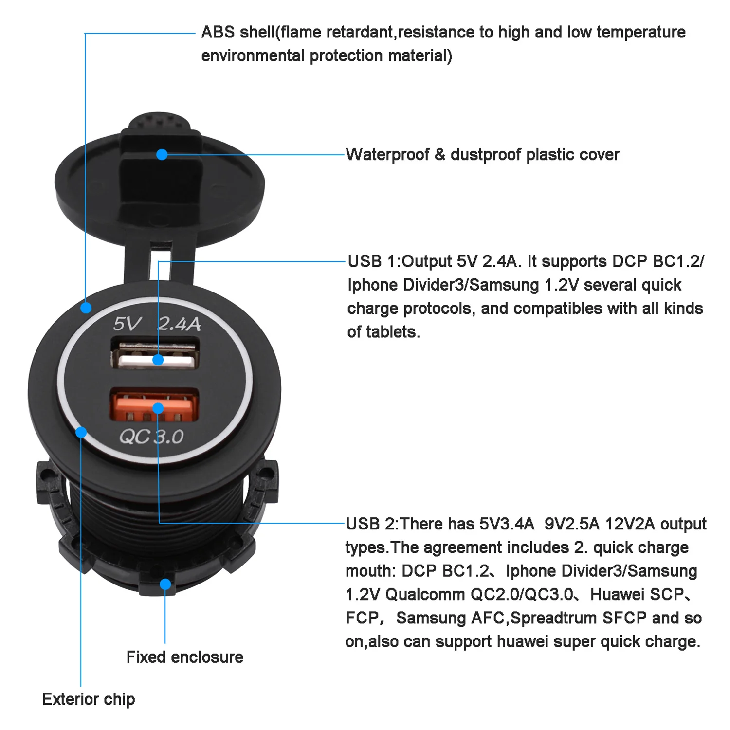 Автомобиль USB Зарядное устройство для мото-Авто Грузовик ATV Лодка светодиодный свет 5 В 2.4A двойной разъем USB Зарядное устройство Мощность