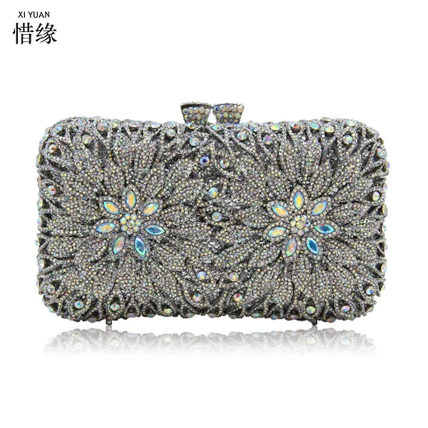 XIYUAN бренд Металл Minaudiere клатч Серебряные вечерние сумочки с кристаллами для женщин Socialite вечерние сумка на выпускной бал свадебные клатчи свадебные сумочки