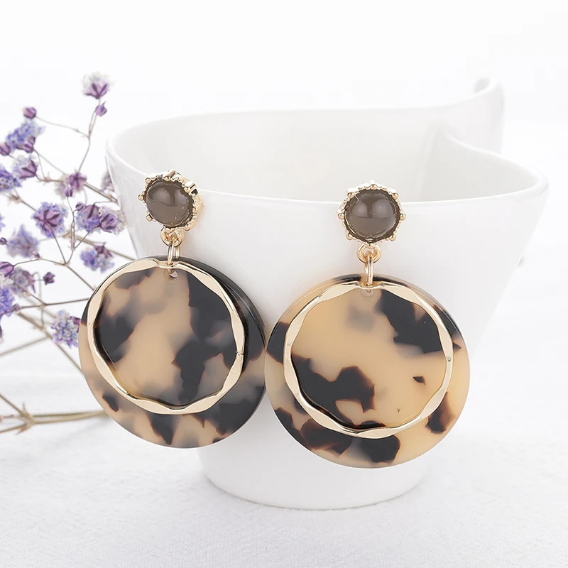 

New Tortoiseshell Brincos Acetate Acrylic Geometry Round Drop Earring For Women Marble Leopard Alloy Earring Exaggerated Jewelry