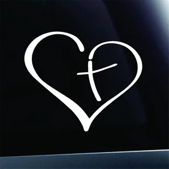 

Heart with Cross in CenterDie Cut Decal Sticker Vinyl for Car Truck Auto Christian White 4''