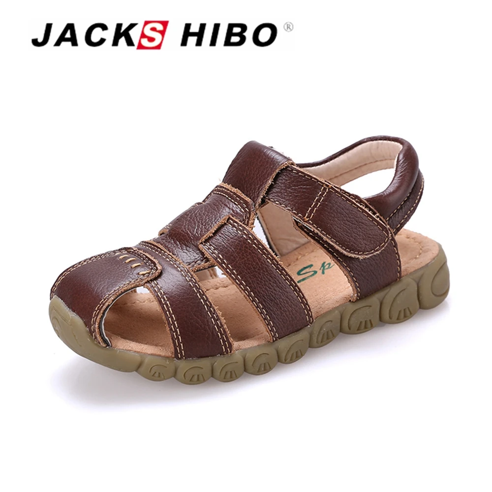 

JACKSHIBO Summer Kids Genuine Leather Sandals Child Cut-out Close Toe Shoes Toddler Child gladiator Sandals Light Baby Footwear