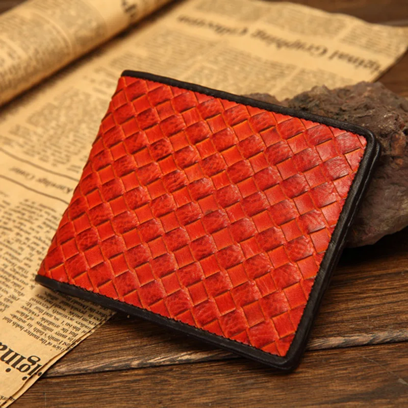 

IamVoid Woven Genuine Leather Wallet Luxury Braided Real Leather Purse for Men and Women Handmade Vintage Classic Money Bag