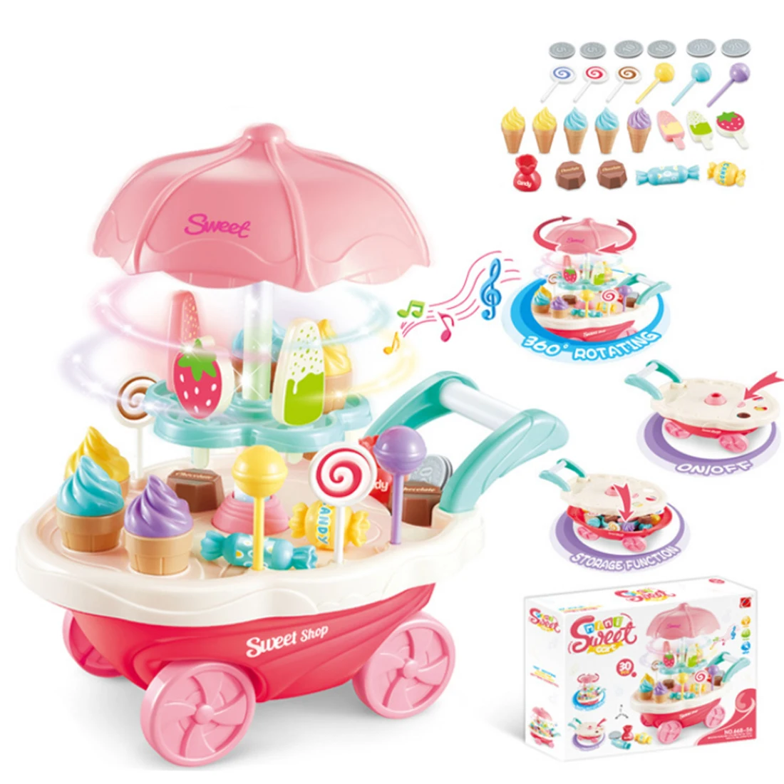 

Surwish DIY Ice Cream Trolley Pretend Play Toy with Sound and Light for Kids - Mini Version(with Rotation)