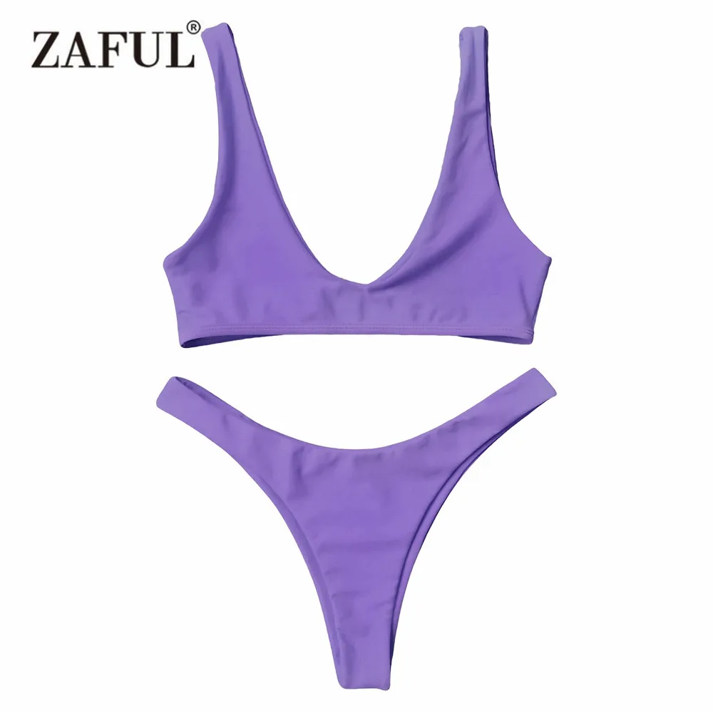 Zaful 2017 Новый женщины высокая вырезать совок шеи бикини набор низкой талией бюстгальтер без косточек scoop шеи сплошной Цвет купальник купальный костюм бикини Zaful 2017 Новый женщины высокая вырезать совок шеи бикини набор низкой талией бюстгальтер без косточек scoop шеи сплошной Цвет купальник купальный костюм бикини