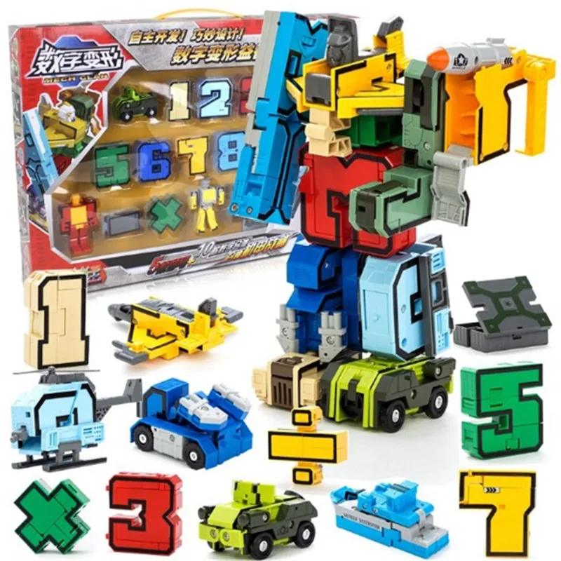 

Assembling 0-9 Number Symbol Transformation Robots Team Deform Action Figures Transform Plane Car Baby Brinquedos New Year Gift