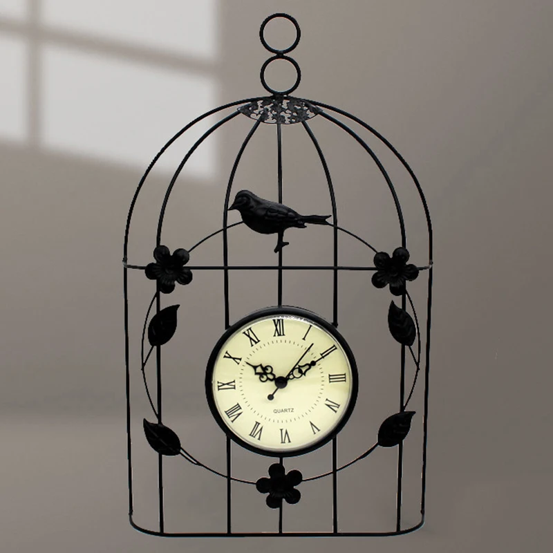 Настенные часы с птичьей клеткой в винтажном античном стиле