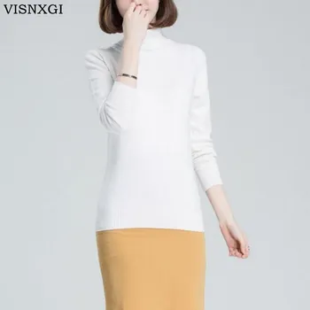 

VISNXGI 2019 Autumn Winter Cashmere Sweater Female Pullover High Collar Turtleneck Sweater Women Solid Color Lady Basic Sweater