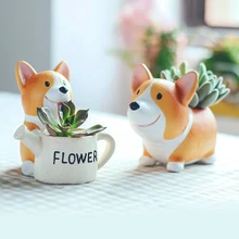 1pc Creative Resin Corgi Succulent Plant Pots Mini Flower Pot Decorative Desktop Flowerpot Fairy Garden Home