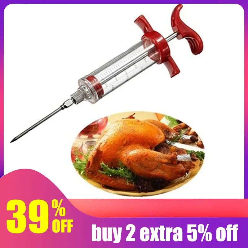 

Hoomall Stainless Steel Needles Spice Syringe Marinade Injector Flavor Syringe Cooking Meat Poultry Turkey Chicken BBQ Gadgets