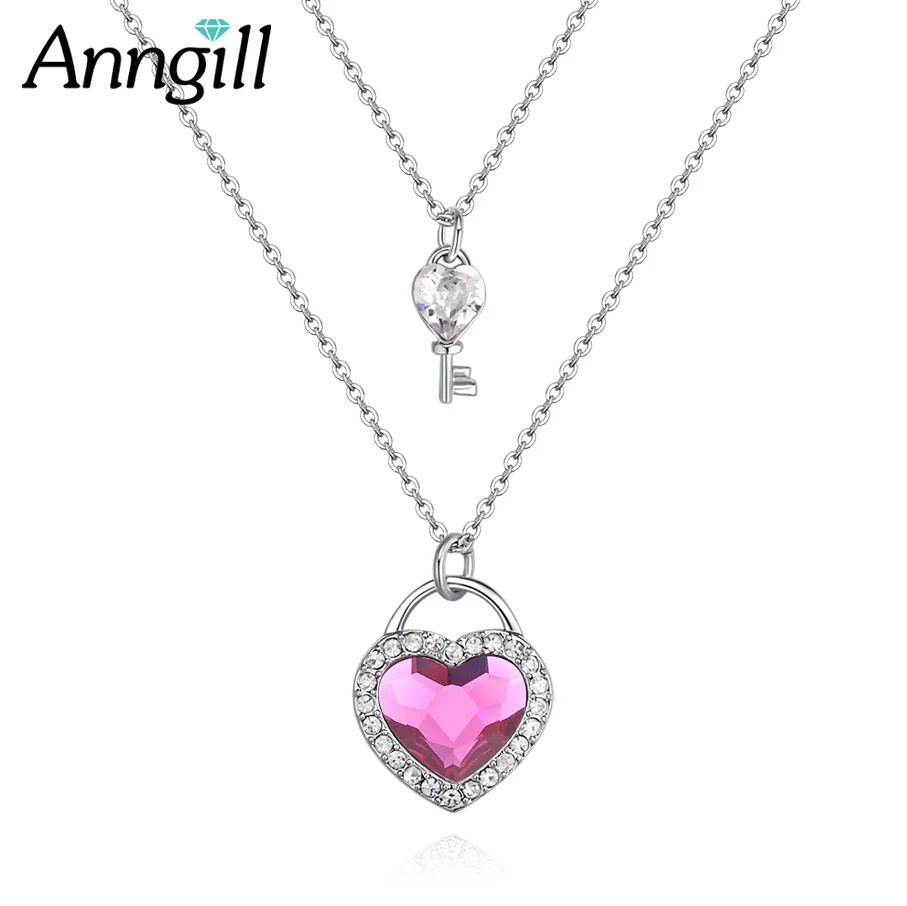 Simple Trendy Crystals from Swarovski Heart key Pendant Necklace