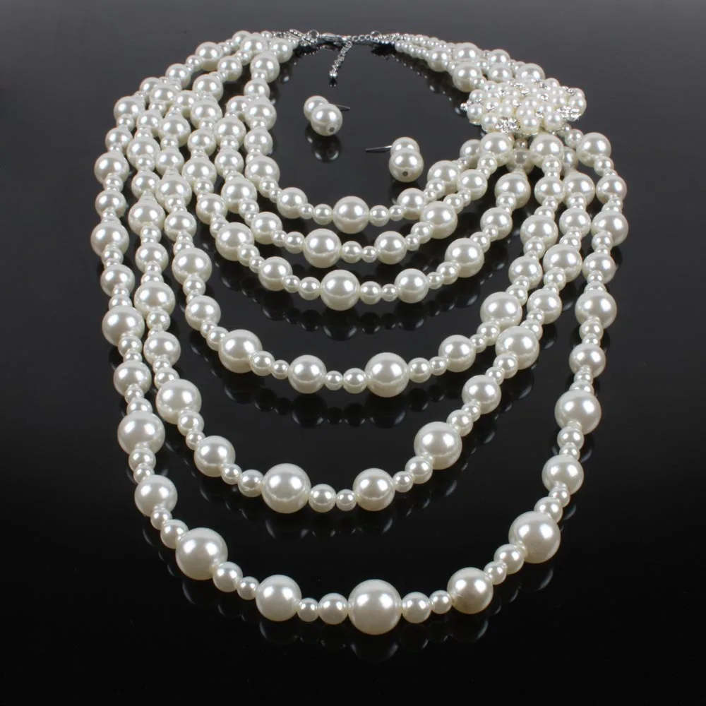 Пользовательское длинное многослойное жемчужное ожерелье для женщин ювелирные изделия искусственный жемчуг эффектное ожерелье