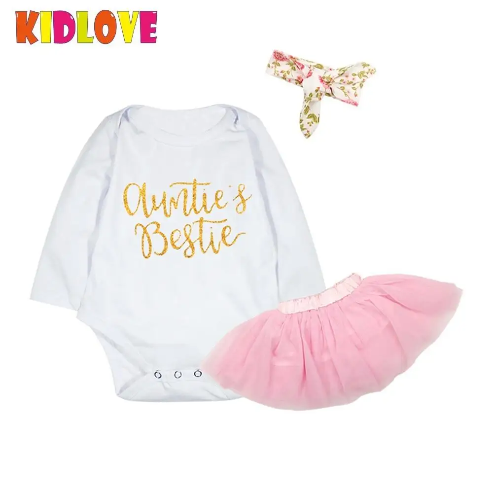 Kidlove 3pcs Princess Climb Clothes Set Auntie's Bestie Romper Tutu Pink Dress Headwear Suit for Newborn Infants Baby Girl ZK30 | Детская
