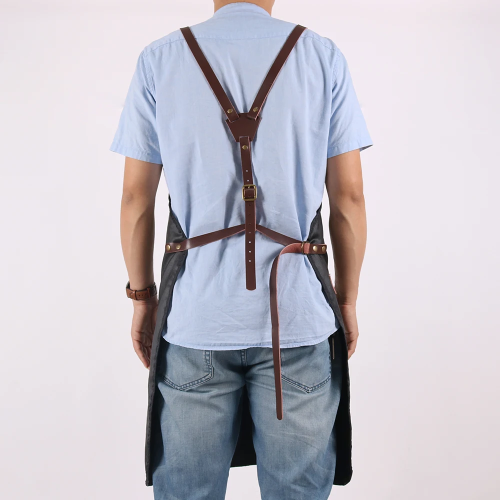 WEEYI Men Women Black Barber Aprons Waterproof Hairdressing Salon Apron With Leather Straps Drop Shipping Apron For Hairdresser