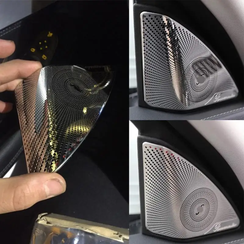 Tanie 1 para ze stali nierdzewnej drzwi samochodu głośnik audio wystrój pokrywa wykończenia 3D naklejki dla Mercedes Benz nowe klasy C W205 2015 2017 CarStyling