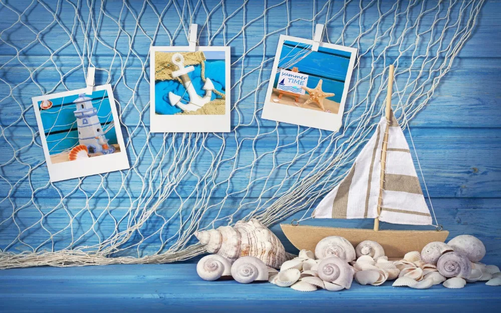 

SHANNY Vinyl Custom Fishing nets Photography Backdrops Prop Digital Printed Conch Sailboat Photography Background YHSHJ-1021