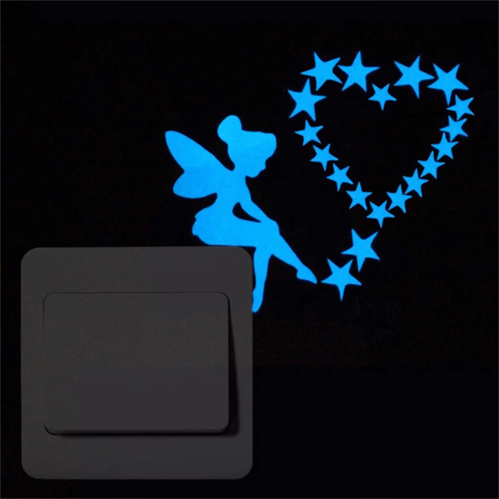 

Angel Heart Glow in the Dark Switch Sticker Cartoon Cat Luminous Sticker Fluorescent Blue Fairy Sticker Kid Room Home Decoration