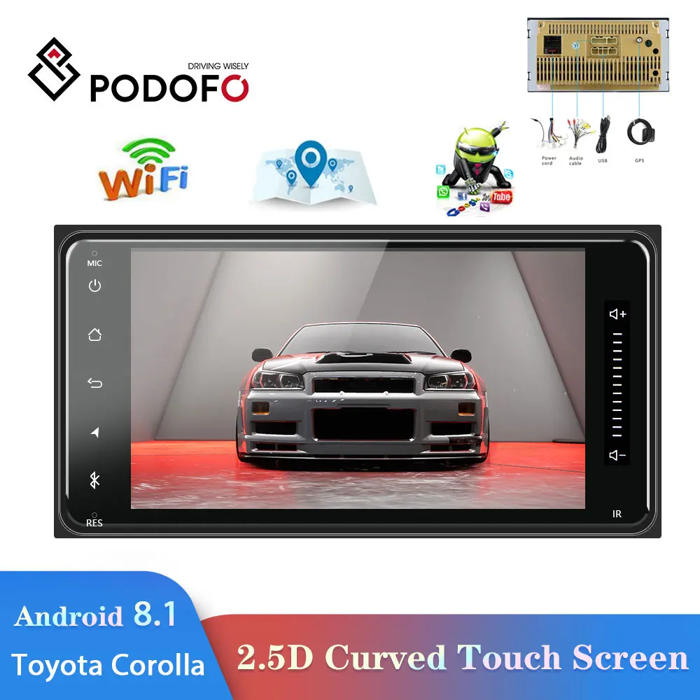 Baratos Podofo 2 din android 8,1 coche Universal reproductor Multimedia auto Radio estéreo para Toyota VIOS corona CAMRY HIACE PREVIA COROLLA RAV4