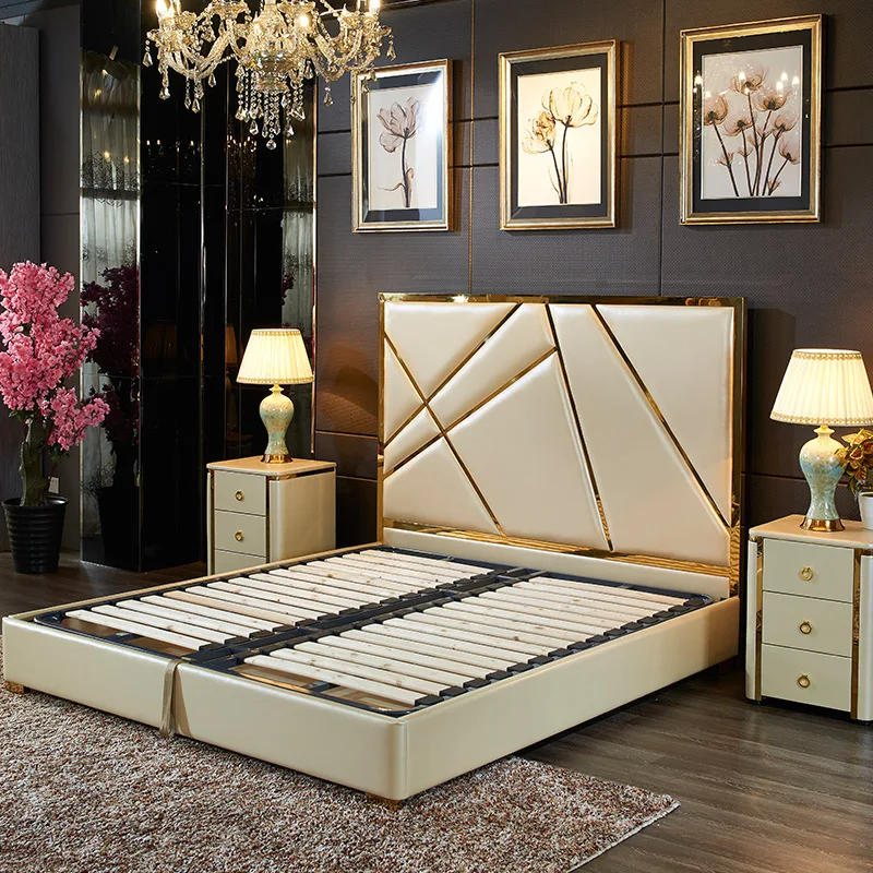 Скандинавский стиль, искусственная кожа, для спальни, маленькая мебель для квартиры, современный минимализм, 1,8 м, двуспальная кровать для хранения, мягкая кровать