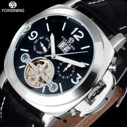 2017 FORSINING Элитный бренд для мужчин часы черный, серебристый цвет автоматические механические Tourbillion модные наручные часы пояса из
