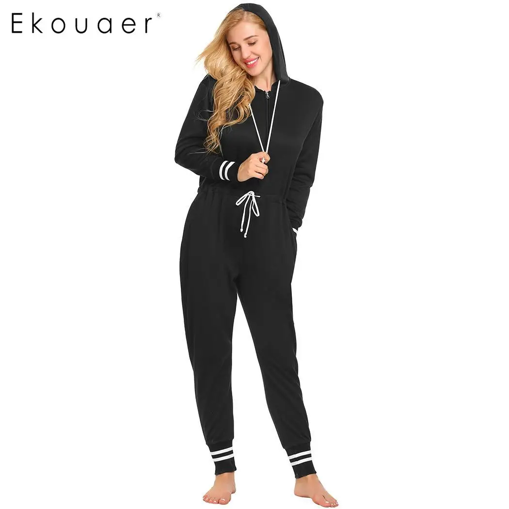 

Ekouaer Casual One Piece Pajamas Women Onesie Nightwear Soft Thickened Pockets Hooded Pajamas Loungewear Sleepwear S-XXL