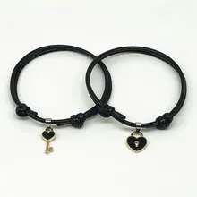 G. YCX 2 шт./лот модный сплав ключ сердце замок Пара Браслеты Шарм Золотое наполнение черная Вощеная Веревка Браслеты для влюбленных подарки для женщин