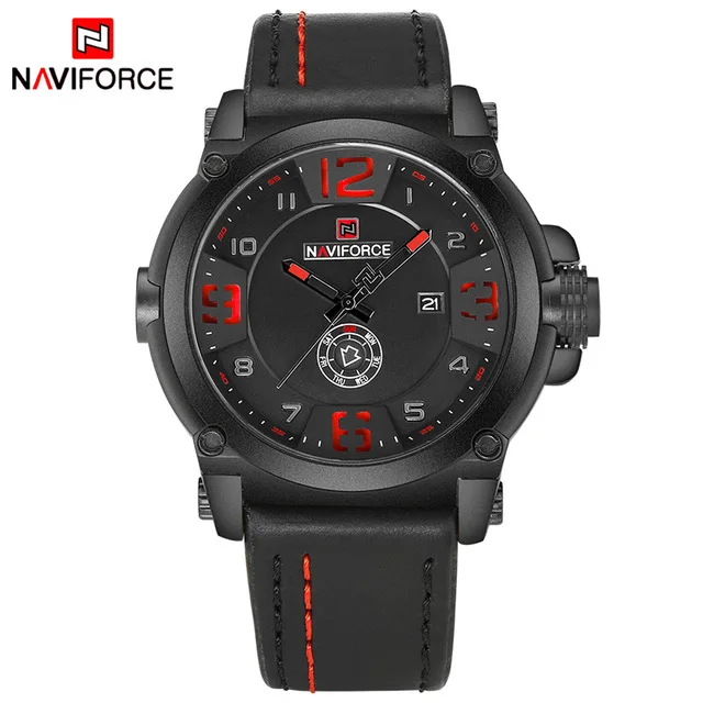 Relogio Masculino NAVIFORCE Топ люксовый бренд мужские спортивные военные кварцевые часы Мужские Аналоговые Дата Кожаный ремешок для часов наручные часы - Цвет: black red