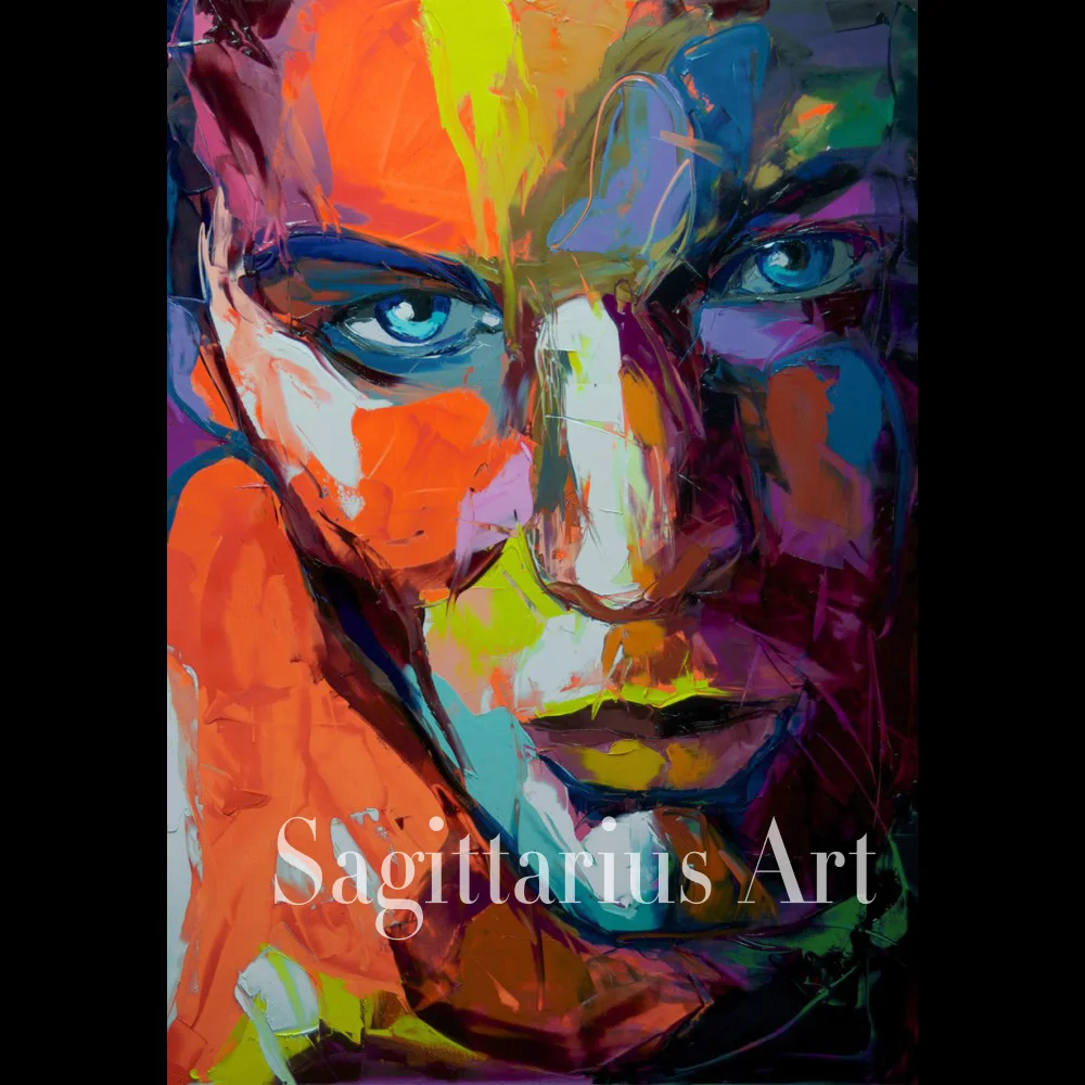 

Francoise Nielly Designer Hand Painted Cool Face Art Palette knife portrait Untitled 94 Oil painting canvas Living Room Wall Art