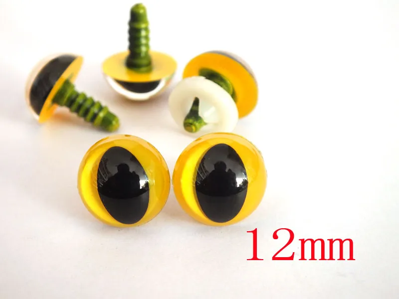 100pcs 12 mm Safety Eyes Cat For Toys come with washers - yellow