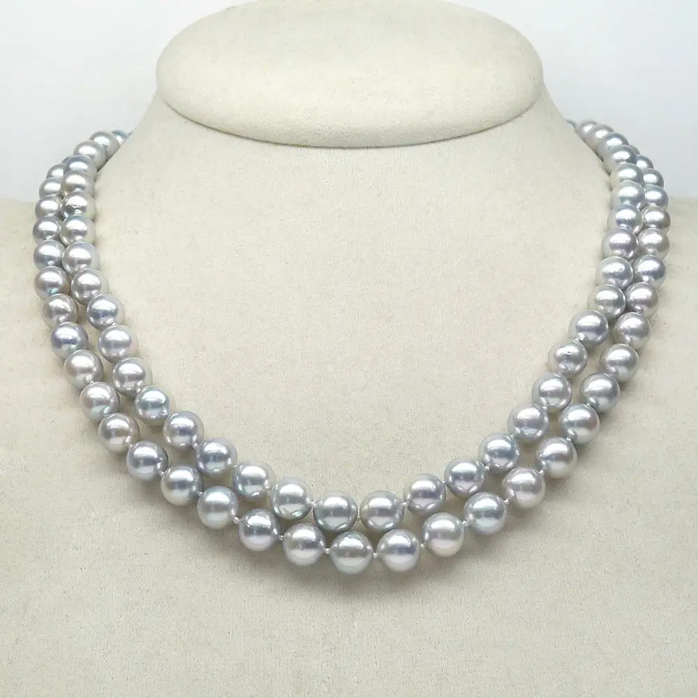 

08151 9-10MM PERFECT ROUND SOUTH SEA GENUINE GRAY PEARL NECKLACE 35"14K