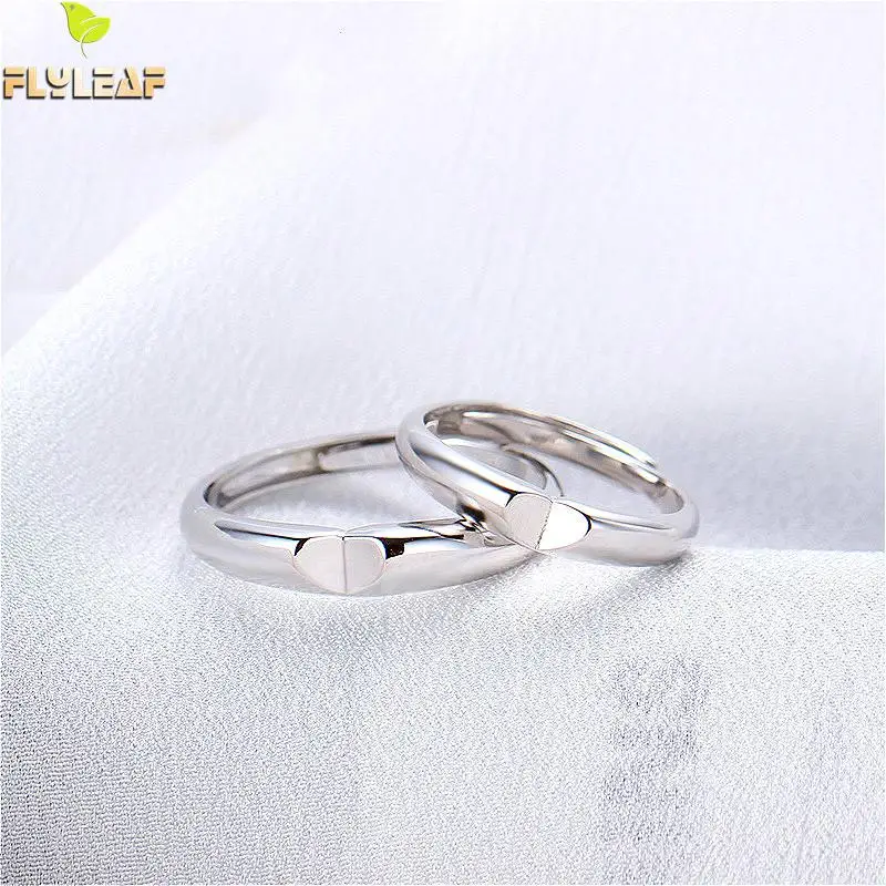 

100% 925 Sterling Silver Rings For Women Heart-shaped Stitching Lovers' Couple Open Ring Men Femme Fine Jewelry Student Gift