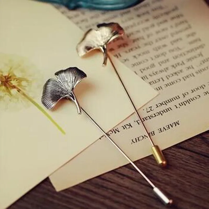 

2015 Vintage Brooches Unisex Collar Pins Ginkgo Biloba Leaf Lapel Pin Brooch Pins Men flower leaf tassel chain brooch bijoux