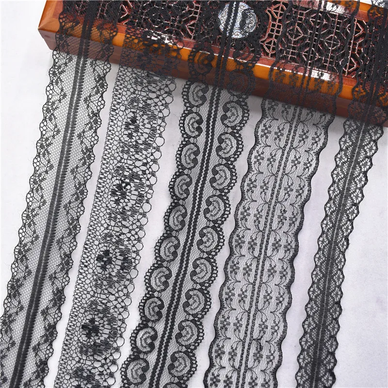 

Beautiful 10yards Pure Black lace ribbon 14-45mm wide lace trimming sewing DIY embroidery clothing wedding decoration Trim party