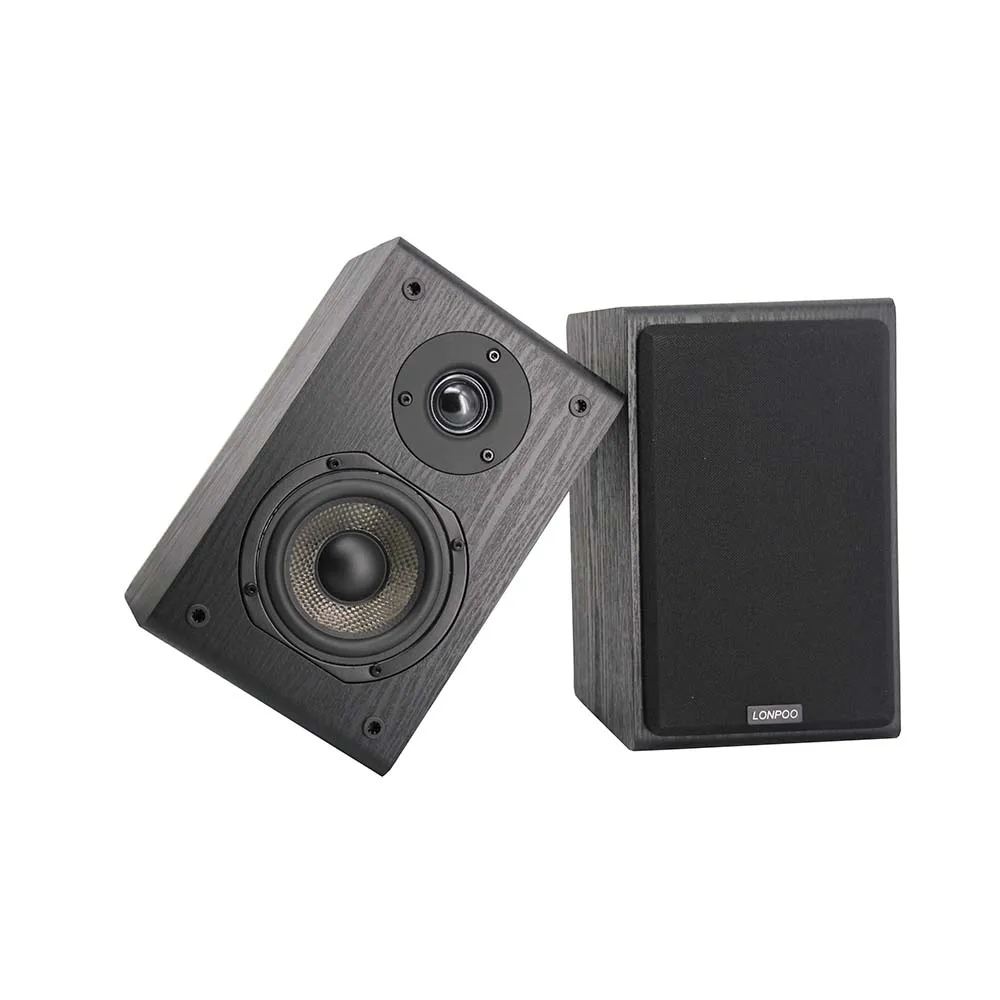 LONPOO Bookshelf Speakers HIFI Speakers Loudspeaker Wooden  Stereo Sound  Speaker  Subwoofer for Home theater  Speaker  -black