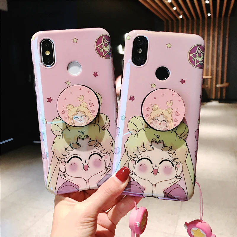 Для Xiaomi Mi8 M8 6X розовый Сейлор Мун мягкий чехол для милый мультяшный + подставка