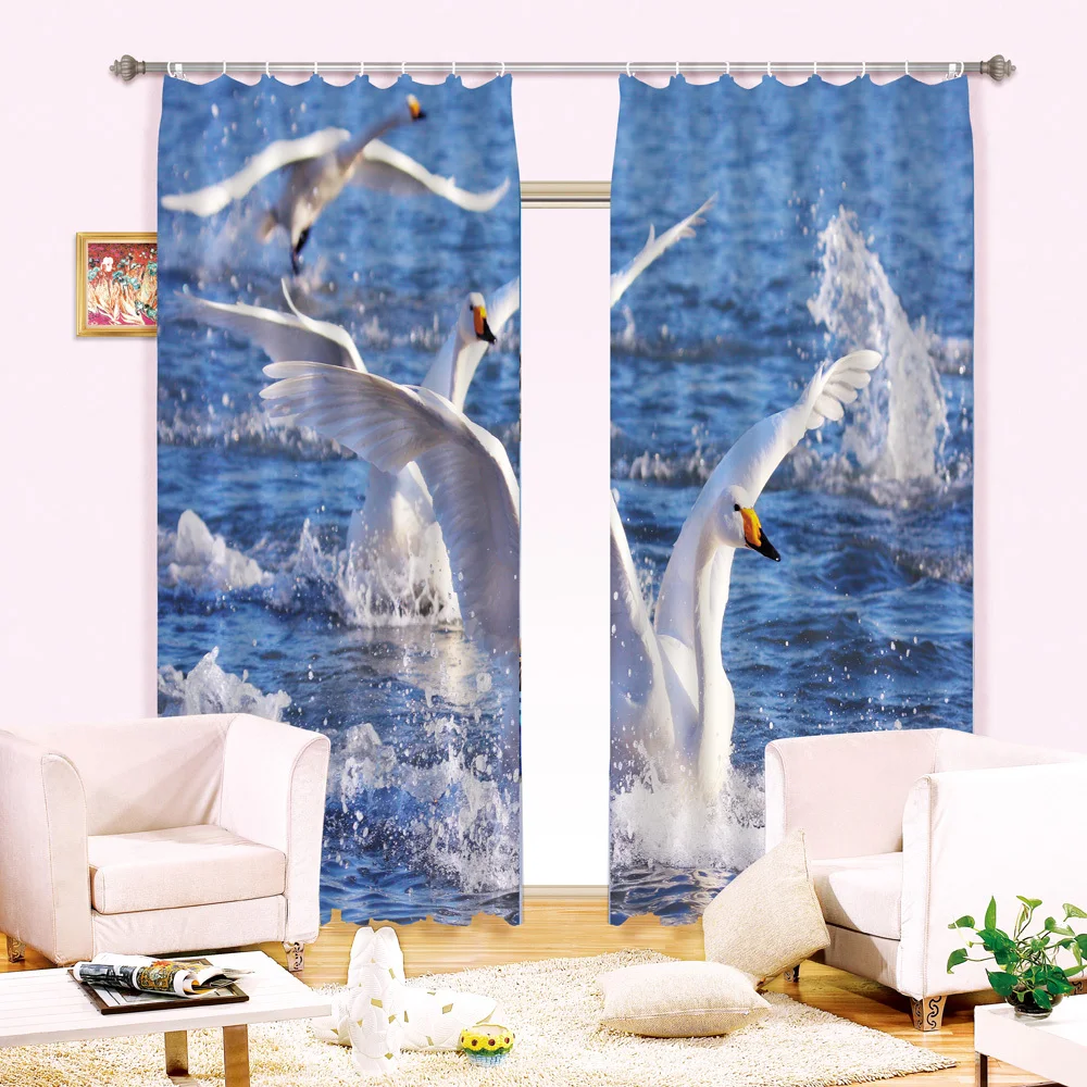 

The water crane 3 d printing curtains digital three-dimensional 100% black silk curtain shading