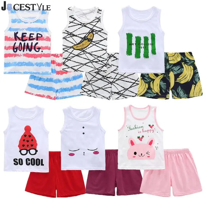 

2 Pcs Baby Boys Girls Clothes Summer Children Clothing Set Cotton Suits Tank Tops Vest+Short Pants Infant Kids Clothes Outfits