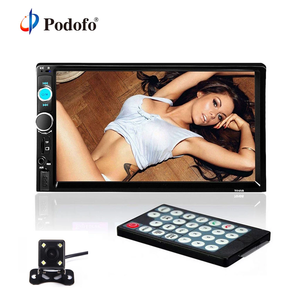 

7010B Podofo 2 din Car Radio 7" HD Touch Screen Digital Display Bluetooth USB FM Autoradio Multimedia MP5 Player Backup Camera