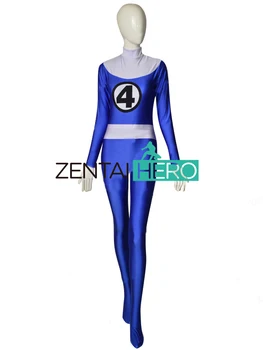 

Free Shipping Invisible Woman Susan Storm Cosplay Costume Blue&White Lycra Fantastic Four Superhero Costume Halloween Bodysuit