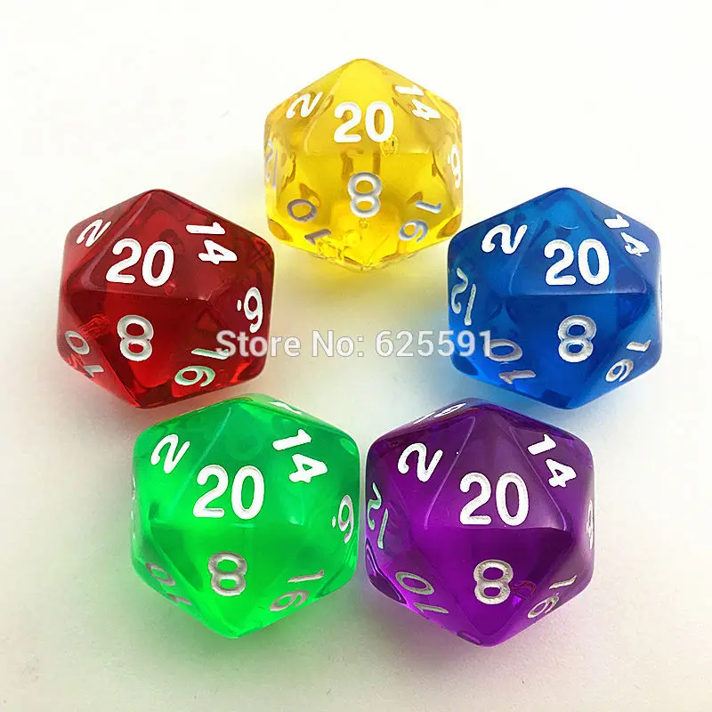 

5pcs/set T&G High Quality Multi Transparent/Clear D20 Dice Set,family fun Dice,red,blue,green,yellow and purple