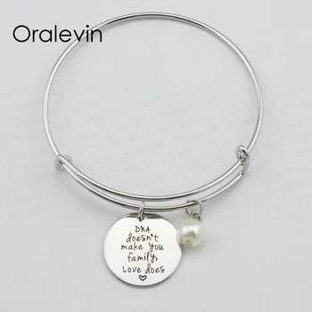

DNA DOESN'T MAKE YOU FAMILY, LOVE DOES Inspired Hand Stamped Engraved Pendant Bracelet Bangle Gift Jewelry,10Pcs/Lot, #LN1937B