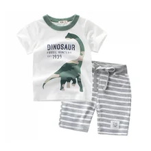 Комплект детской летней хлопковой одежды с короткими рукавами, 2 предмета, детская одежда с динозавром и животными комплект из шорт и футболки для мальчиков 2, 3, 4, 5, 6, 7, 8 лет