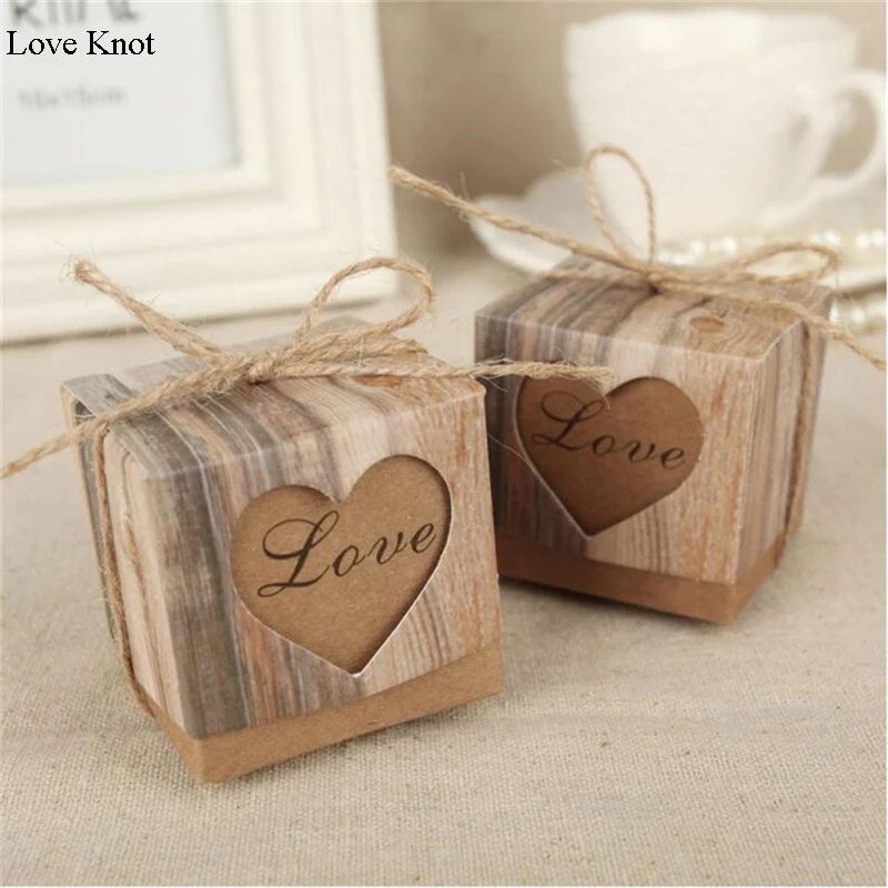 

50Pcs Love Knot Heart Candy Box Chocolate Box Wedding Decoration Candy Bar Kraft Wedding Favors and Gifts Event & Party Supplies