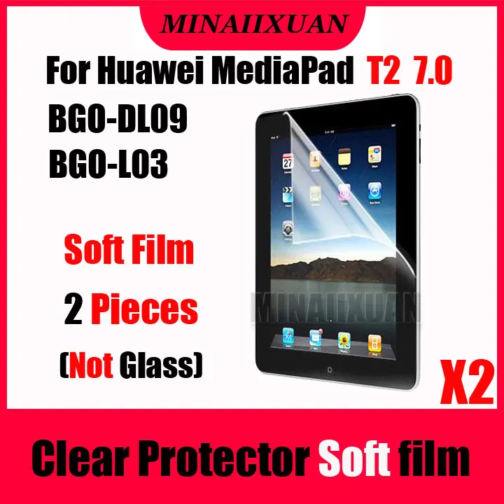 

2Pcs Clear Screen Protector Protective Soft Film (NOT Glass) For Huawei MediaPad T2 7.0 BGO-DL09 BGO-L03 7" Tablet