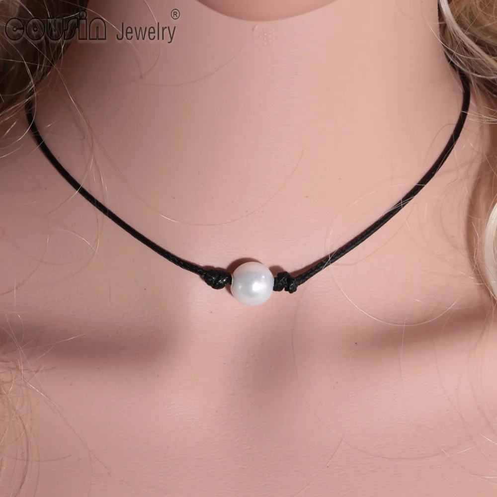 2016 New Fashion Black Wax Rope Women Choker Necklace White Perfect