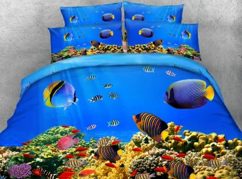 

3D Sea Fish Ocean Comforter set Bedding sets quilt duvet cover bed sheets bedspreads linens California King Queen size twin 5PCS