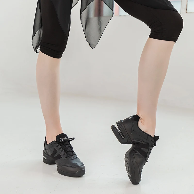 Sansha    Genuine Pig Leather Dance Sneakers Black Comfortable Salsa Jazz Air-Cushion  Dance Shoes  H166LPI 4