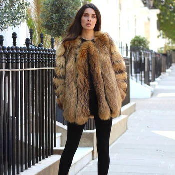 

2019 BFFUR Raccoon Real Fur Coat Women Fashion Luxury Natural Raccoon Fur Coats Female Winter Warm Vertical Pattern Jacket